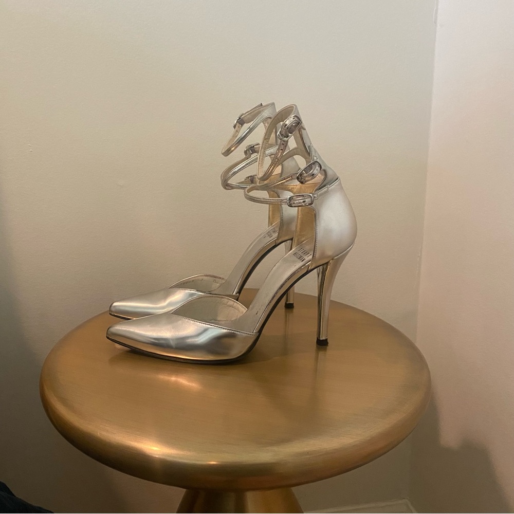 Stuart Weitzman Silver Pointy Toe Multi Ankle Str… - image 3